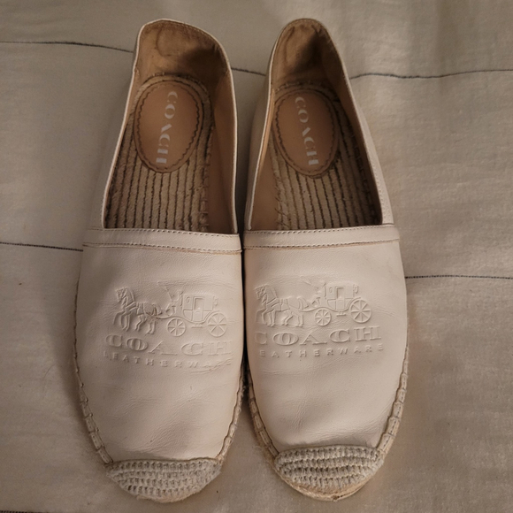 Coach Charlie Espadrille Women Shoes 8B Ivory Leather Slip-on Loafer Flat 38.5 - Picture 1 of 7